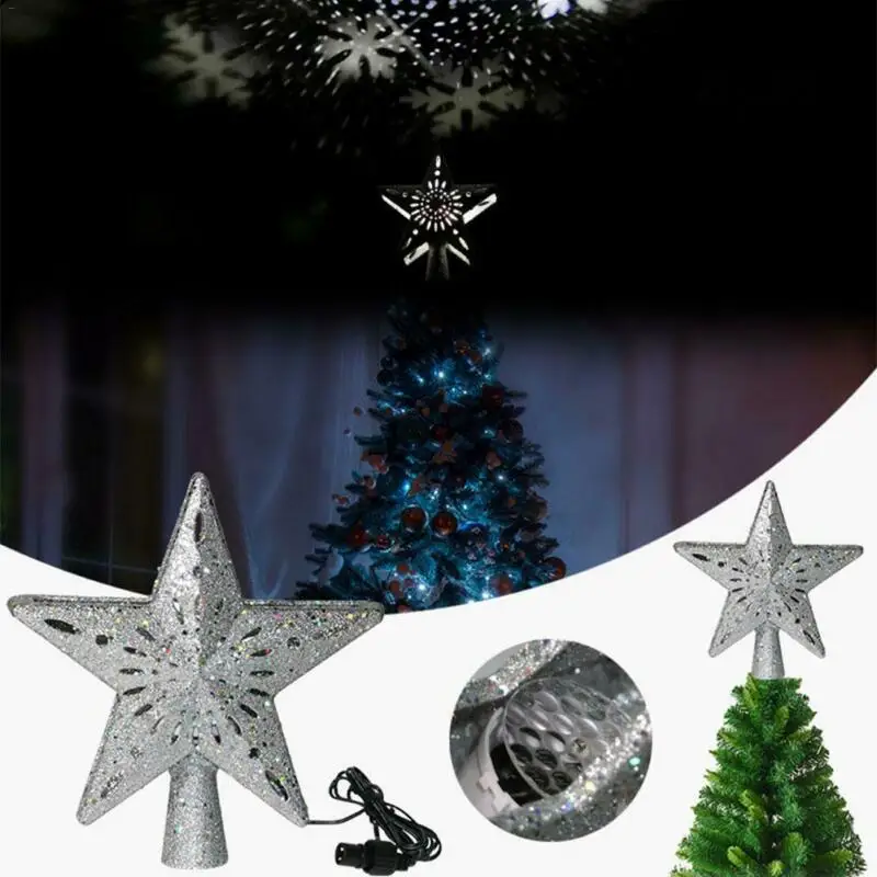 США 3D полые звезды Рождественская елка Топпер W/светодиодный проектор Снежинка огни Декор