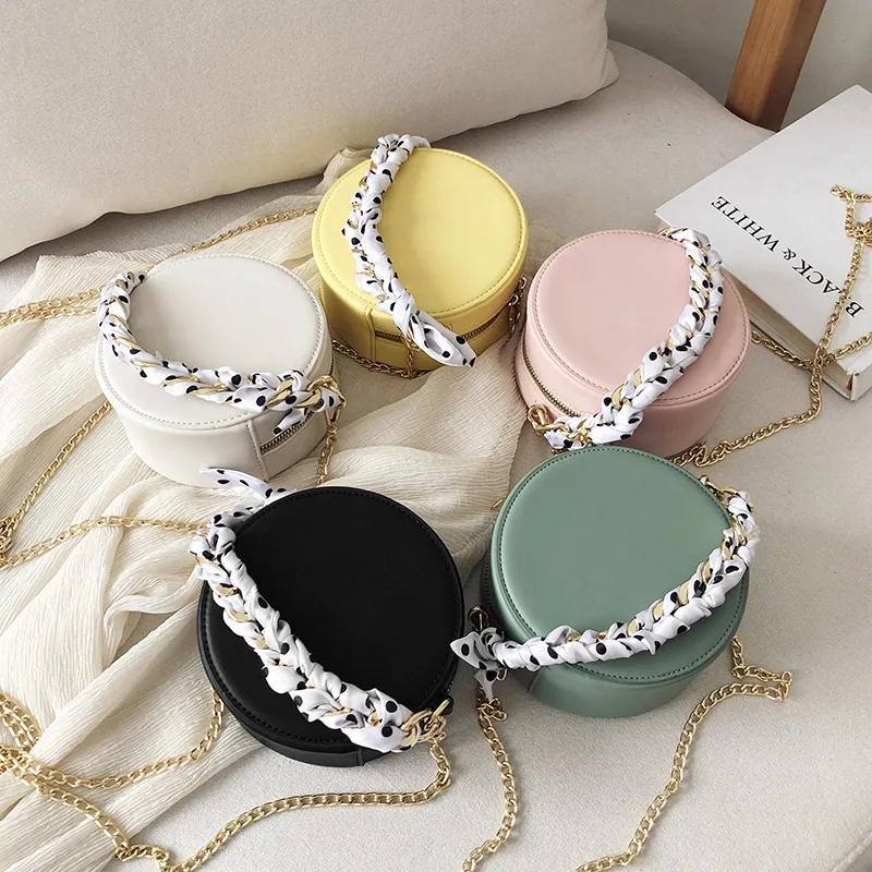 

2019 New Style Heart/Circle Sweet Ladies' Small round Bag Silk Scarves Shoulder WOMEN'S Bag