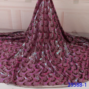 

Nice French Embroidery Sequins Tulle Lace Fabric For Nigerian Party Dress Popular Wedding Dress Lace Fabric QF2958B-1