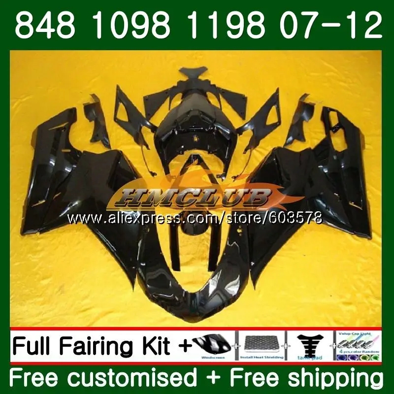 848S для поездок на мотоцикле DUCATI 848R 1098R 848 1098 1198 S 07 08 09 11 12 39CL. 29 глянцевый черный 1098S 1198 S 2007 2008 2009 2010 2011 2012 обтекатель
