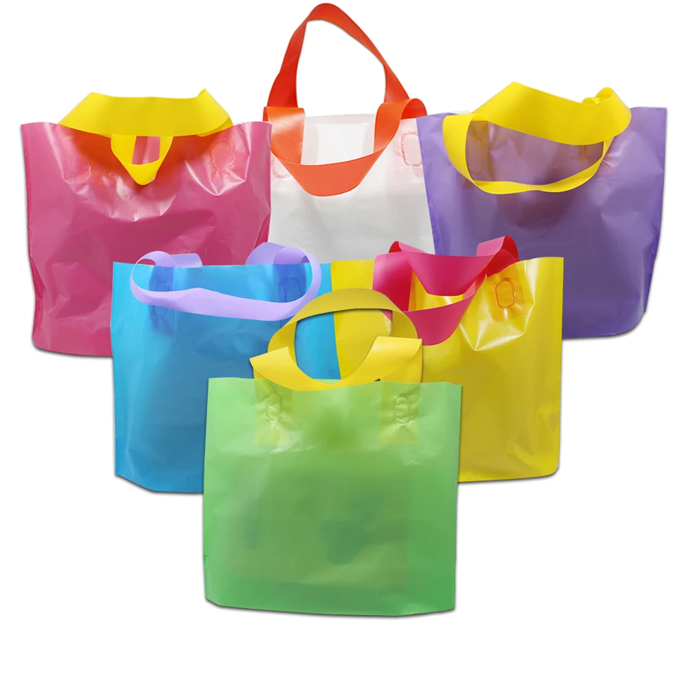 

Blue / White / Purple Plastic Shopping Packing Bag Clothing Grocery Gift Market Shopping Package Portable Bag With Handle