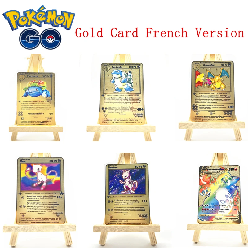 New Pokemon French Charizard Vmax Mewtwo GX Shiny Gold Metal Card Game Tag Team Fighting Ordering Series Child Christmas Gift | Игрушки и