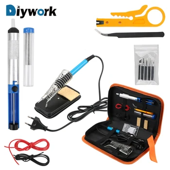 

DIYWORK Electric Soldering Iron Kit US110V/EU220V Adjustable Temperature Soldering Tips Desoldering Pump Tweezers with Tool Bag