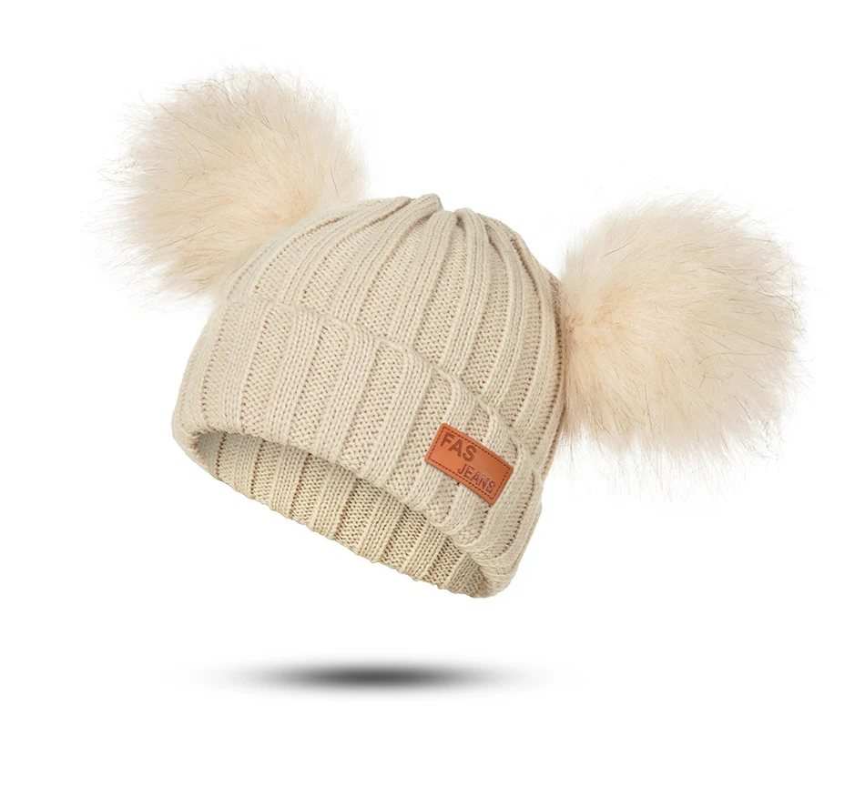 SuperB& G/Новинка года; шапка с помпонами для мальчиков и девочек; детская зимняя шапка для девочек; сезон осень-зима; вязаные шапочки; плотная Милая теплая шапка