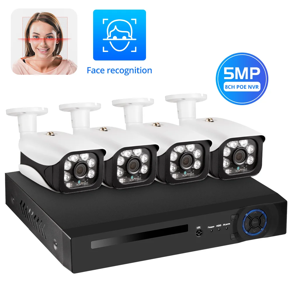 

Fuers Face Record H.265 8CH POE NVR Kit 5MP POE Outdoor Camera CCTV Camera System Home Security Video Surveillance Set App View