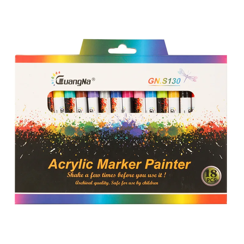 GN 12/18 Colors 0.7MM Acrylic Paint Marker Pen Set Art Drawing Marker Pen For Ceramic Rock Glass Porcelain Mug Wood Fabric Canva