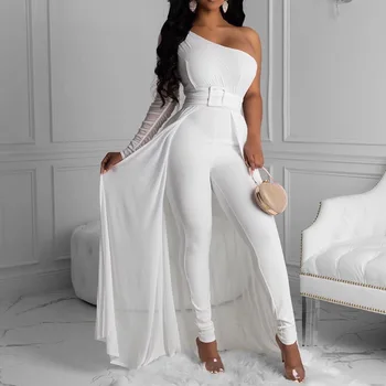 

One Shoulder Bodycon Sexy Jumpsuit Women White Long Pencil Pants Office Ladies Elegant Skinny High Waist Rompers Party Clubwear