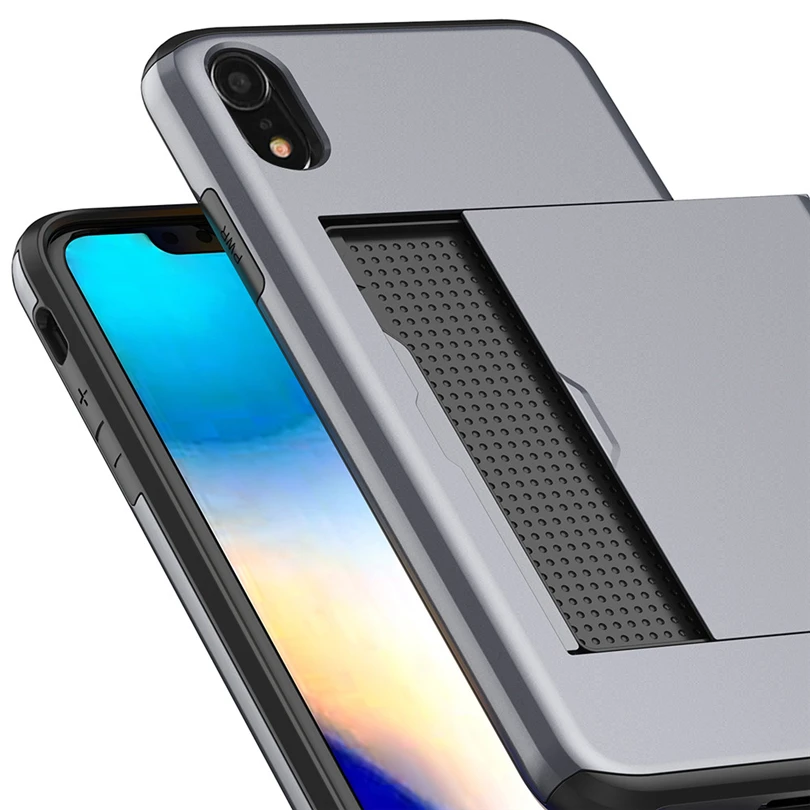 Для iPhone XR 6 1 дюймов Броня с карманом для карт кошелек держатель Слот чехол