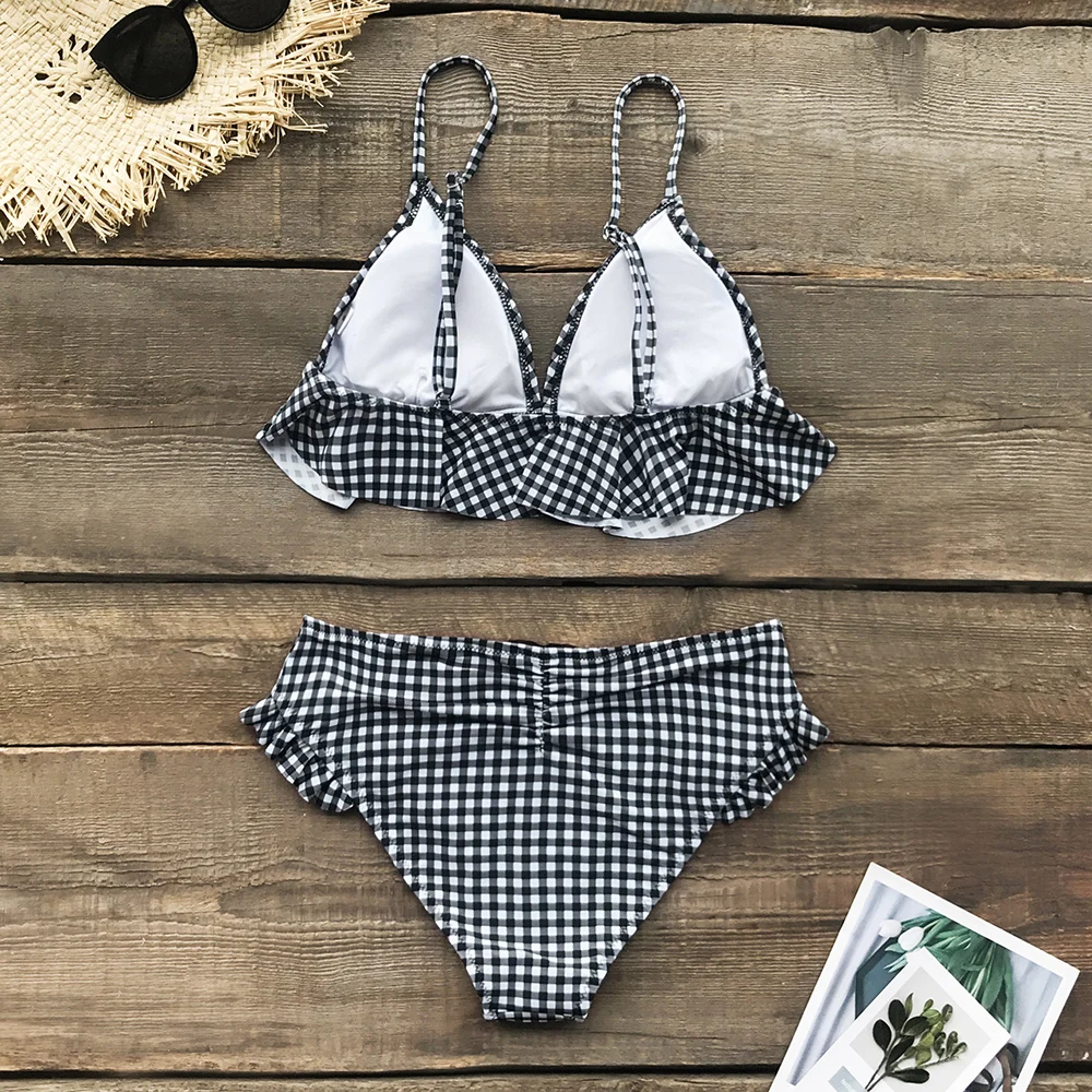 yellow gingham ruffle bikini