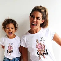 Funny Summer Family Matching Clothes Kawaii White Tshirt Matching Mother Daughter Clothes Family Look T-shirt 1