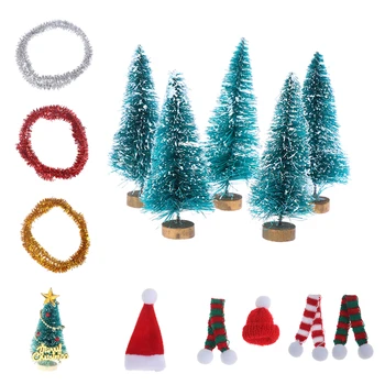

1/12 Mini Wooden Sleigh Christmas Hat + Scarf Christmas Tree Wreath Garland Gift DIY Christmas Landscape Dollhouse Accessory