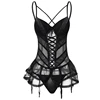 CINOON Black Sexy Lingerie High Elasticity Corset Women Underwear Lace Up Bustier Mesh Overbust Straps Fabric Corsets Lingerie ► Photo 1/6