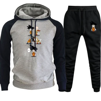 

One Punch Man Dragon Ball Autumn Winter Fashion Hoodies Mens Streetwear Raglan Suit Pullover Fleece Hooded+Pants 2 Piece Set