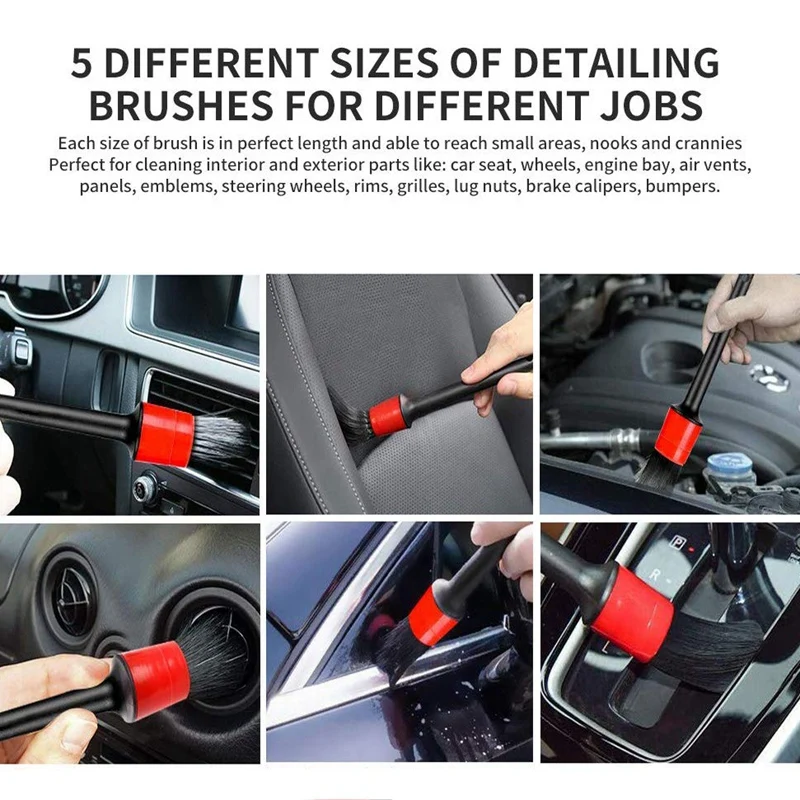 Car Detailing Brush Auto Detail Brush Set Boar Hair Automotive Detail Brushes Kit for Cleaning Car Interior Exterior, Vehicles W