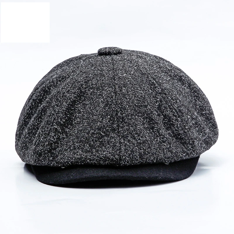 Dark Gray Зимняя остроконечная теплая плоская кепка, мужская повседневная восьмиугольная кепка, мужской берет, Мужская кепка для папы, газетчика - Цвет: Dark Gray