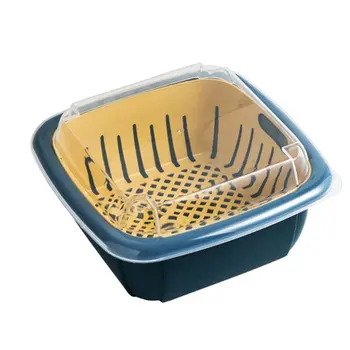 

Multifunction Double-layer Drain Basket with Lid Kitchen Refrigerator Drain Storage Box Plastic Fruit Storage Basket