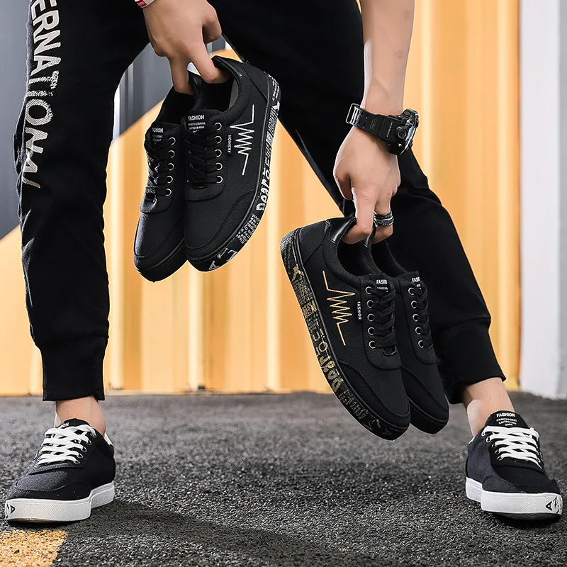 

Classic Hot Selling Black And White with Pattern MEN'S SHOES Casual Shoes Canvas Shoes Printed Breathable Students Shoes Lace-up