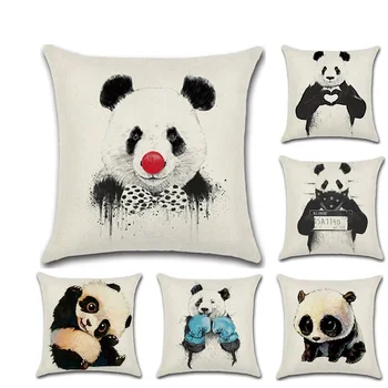 

1pc Cute Panda Pillow Case Cartoon Animals Linen 45*45 cm Square Cushion Cover for Sofa Home Decorative Printed Throw Pillowcase