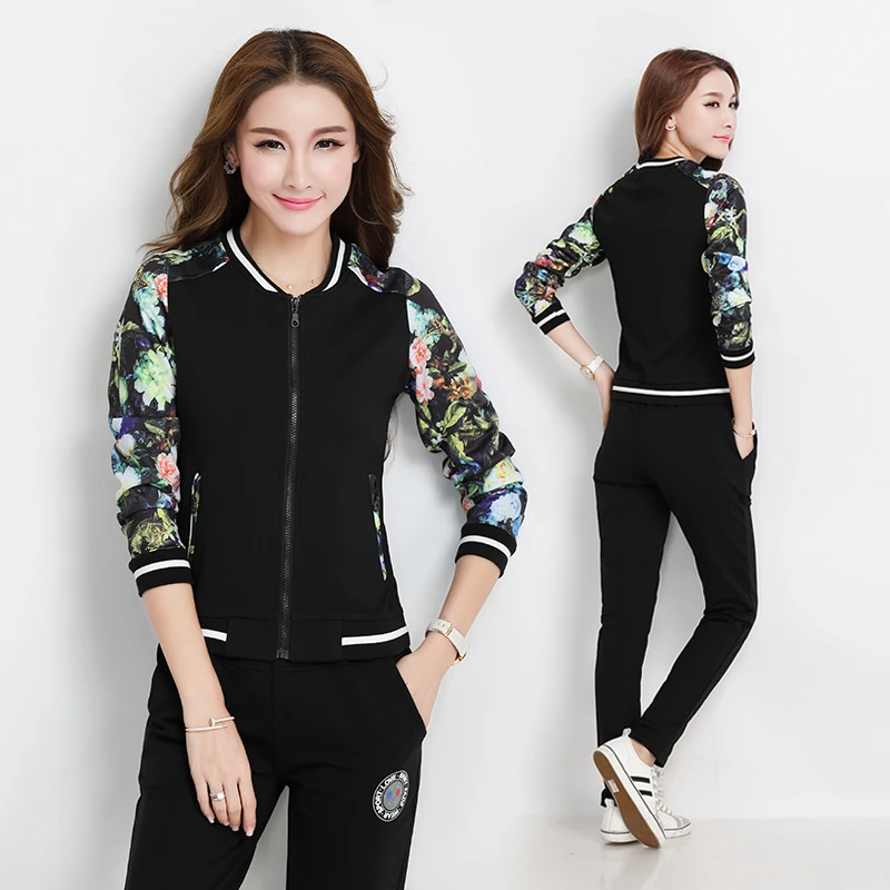 Conjunto deportivo de algodón para mujer, ropa de manga larga con cremallera, Top informal, chándal entrenamiento, M 3XL, primavera y otoño|Trajes de pantalón| - AliExpress