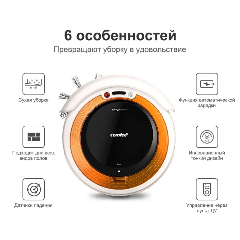 Робот пылесос Comfee CFR05 Сильное всасывание сухой уборки с пультом ДУ 4 режима пыль