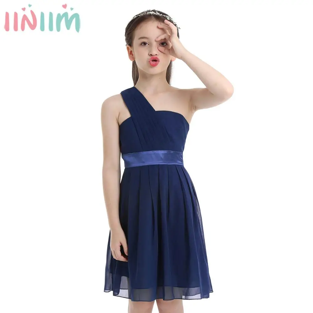 iiniim Girls Summer Chiffon Dress One-shoulder Princess Elegant for Wedding Birthday Party Kids Prom Vestidos | Детская одежда и