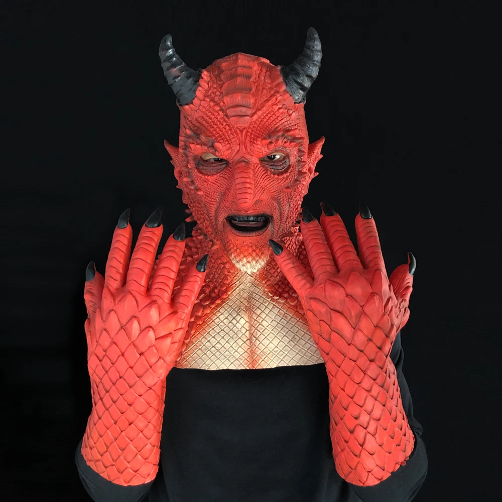 

Demon Latex Masks Cosplay Horror Boss Belial Full Face Helmet Gloves Halloween Carnival Party Costume Props