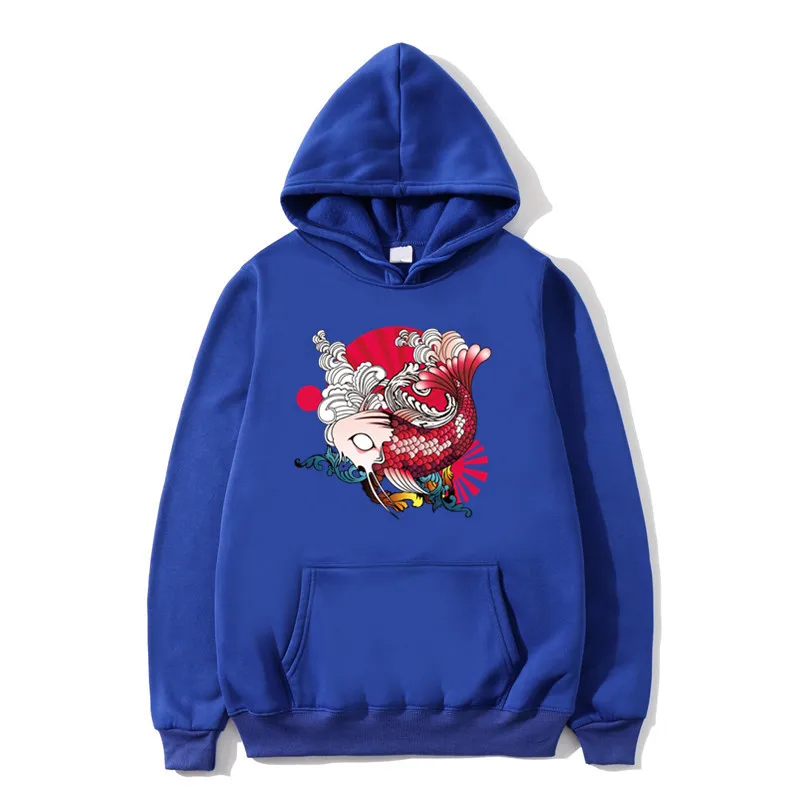 15Royal blue Японская волна Koi мужские толстовки с принтом Толстовка осенне-зимняя уличная мода Harajuku негабаритных мужчин/женщин Хип Хоп Толстовка Пуловер - Цвет: 15Royal blue