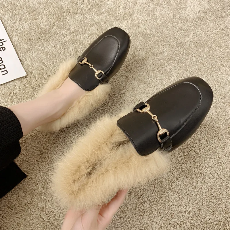

2019 autumn and winter new flat shoes women fashion simple solid color plush decoration comfortable casual shoes