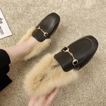 

2019 autumn and winter new flat shoes women fashion simple solid color plush decoration comfortable casual shoes