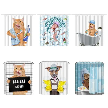 

3d Printed Cat Shower Curtain Waterproof Polyester Fabrics Baths Curtain,