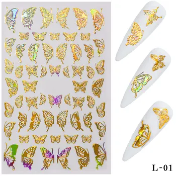 

1pcs Gold Silver Nail Art Laser Butterfly Stickers Spring Summer Butterfly Metal Sticker Decals Holographic Manicure Decorations