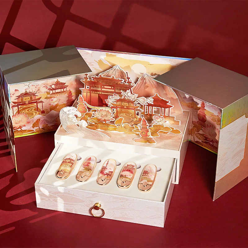 Antique Paper Cut Lotus Lipstick 5Pcs Cosmetics Set Chinese Style