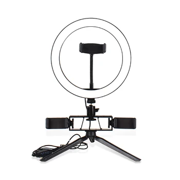 

Ring Fill Lamp Three Phone Holding Clips LED Studio Camera Ring Light Photo Phone Video Light Lamp With Tripods For Makeup Video