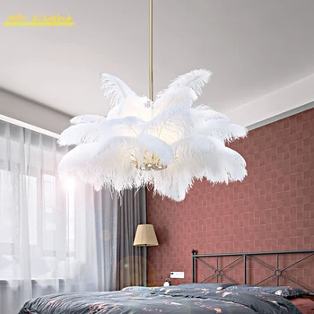 

Nordic Pure Feather LED Pendant Lamp Living Room Bedroom Cafe Modern Pendant Lights Lighting Kitchen Hanging Lamp Light Fixtures