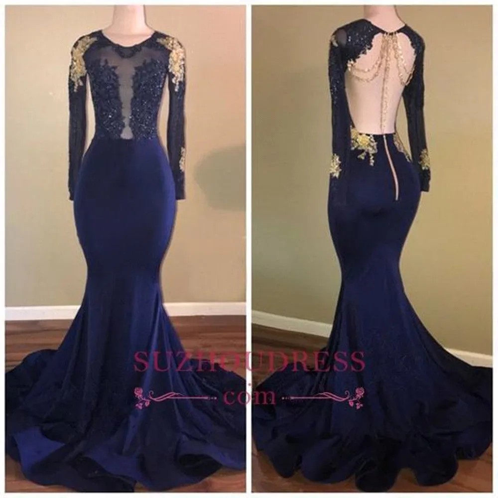 Long Sleeve Open Back Prom Dress Flash ...