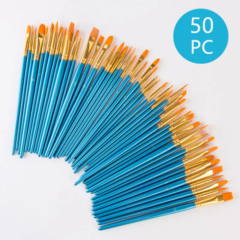 50Pcs Detail Paint Brush Set Professional Synthetic Short Handle Brush Art Brush Supplies Watercolor Oil Paint Brush Set artist brush set 8 pack high quality nylon wool acrylic watercolor brush art supplies art supplies oil paint brush brush penart