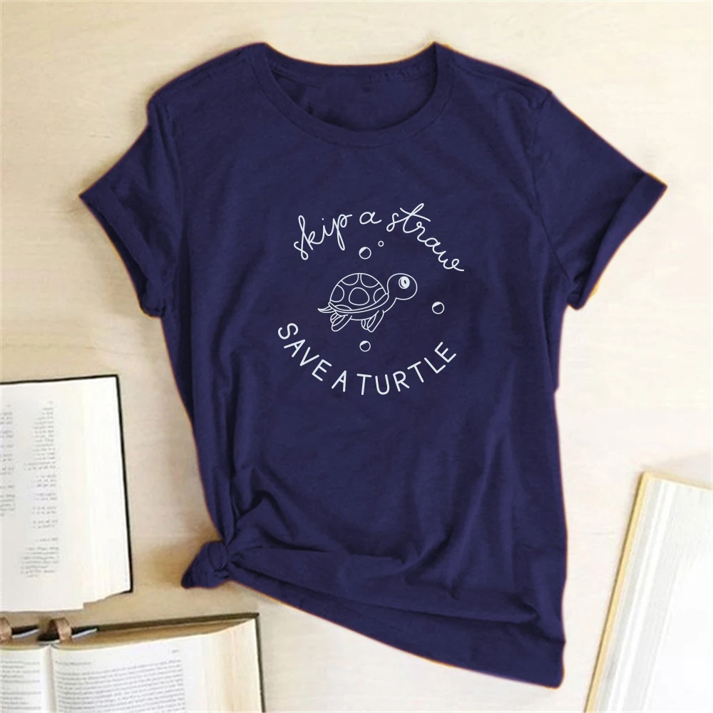 Save A Turtle Printing T-shirts Women Clothing Summer Cute Shirt Graphic Tops For Women Fashion Kawaii Shirt Harajuku Femme