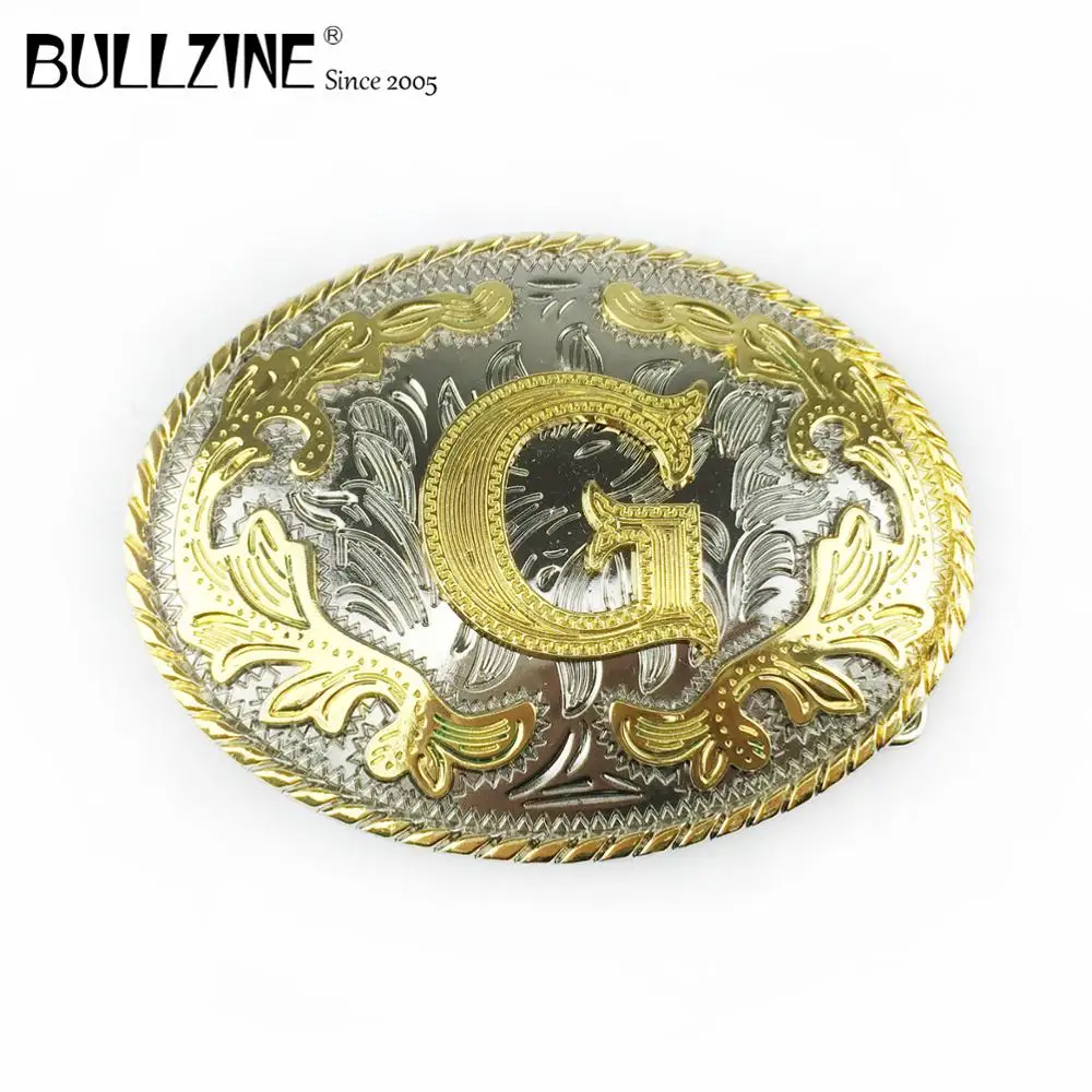 The Bullzine western flower with letter &quotG&quot belt buckle silver and gold finish FP-03702-G for 4cm width snap on | Дом и сад