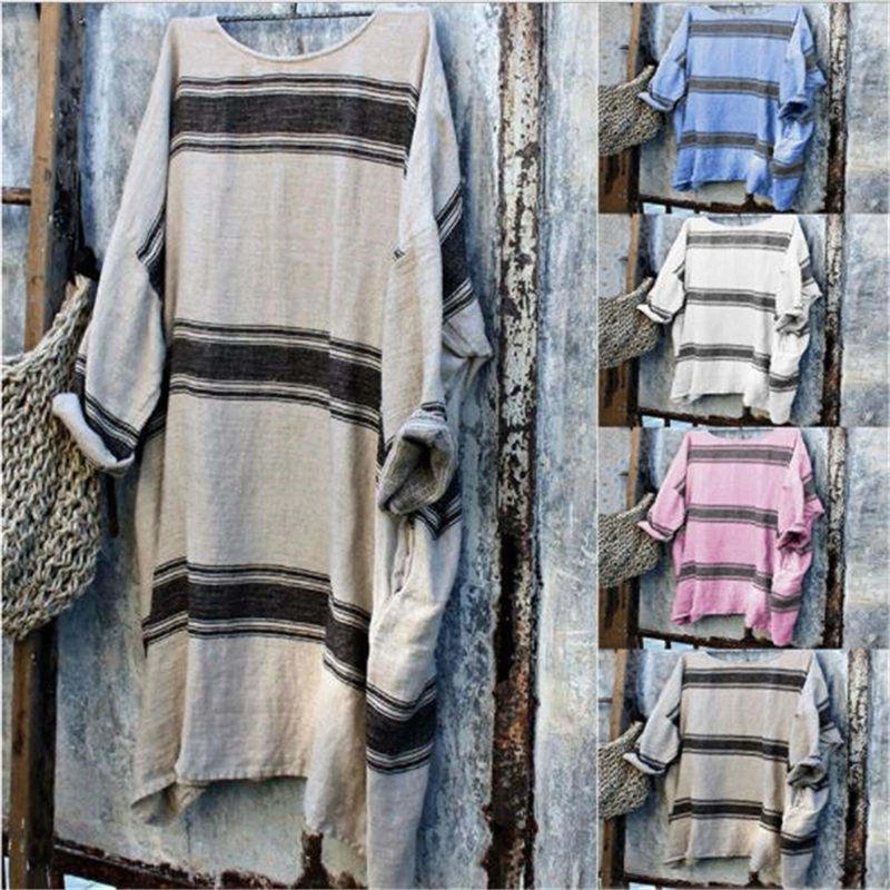 

Striped Printed Womens Designer Tshirts Loose Crew Neck Womens Tops Long Sleeve Plus Size Casual Female Clothing