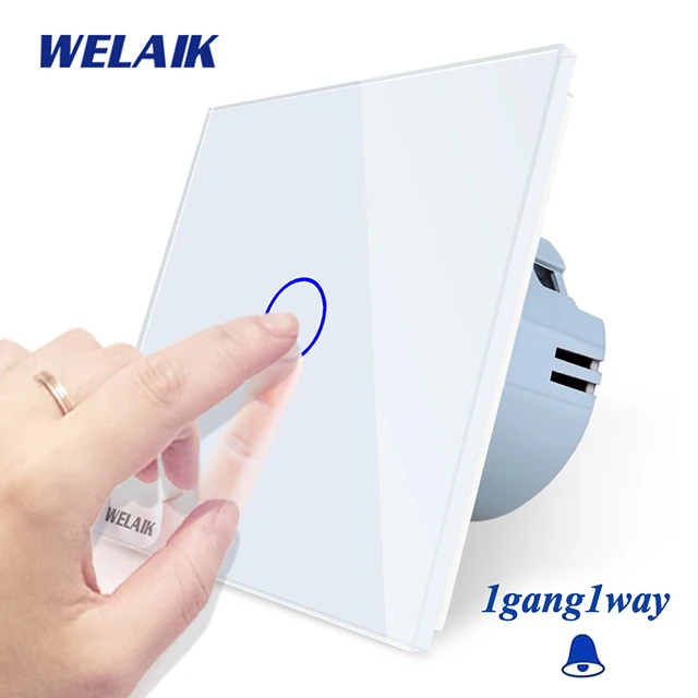 Welaik хрусталя панели переключателя белый настенный выключатель ЕС дверной звонок сенсорный выключатель света 1Gang1Way AC110~ 250 В a1911MLCW/b - Цвет: White