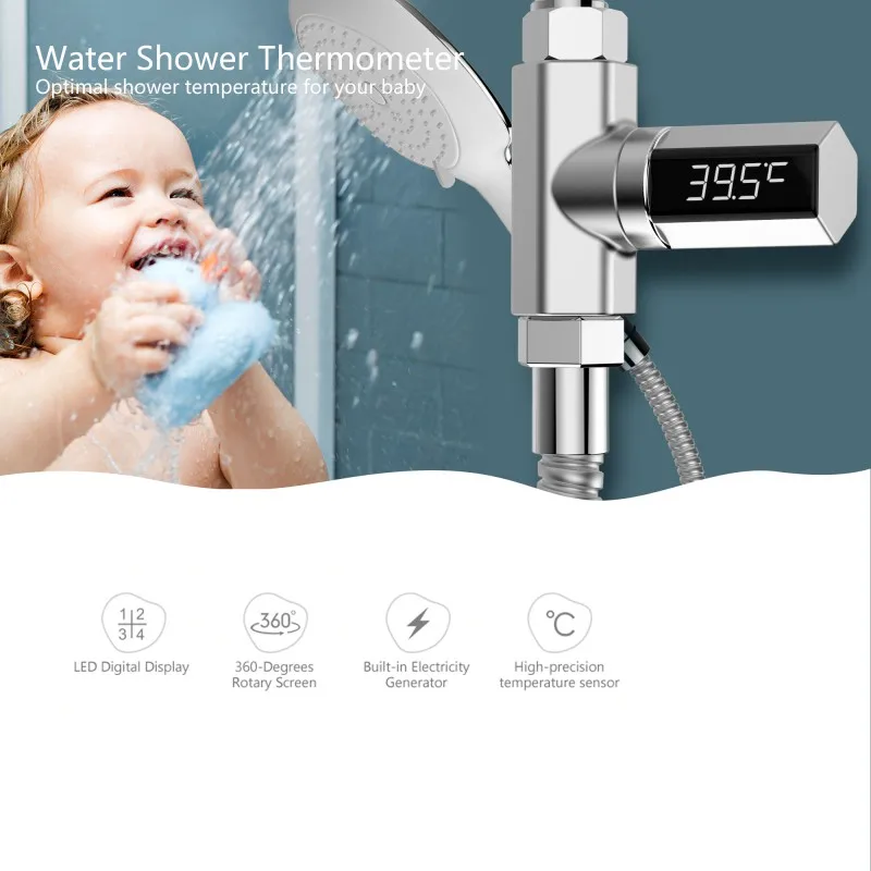

Bath Water Thermometer Temperature Monitor Led Readers Digital Display Stainless Steel, 360 Degrees Rotation Self-Hydro Power ZA