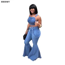 HHDMV LA3138 модные новые уличные джинсовые длинные штаны в стиле хип-хоп с высокой талией и карманами, с тонкими лямками, джинсовые длинные расклешенные брюки