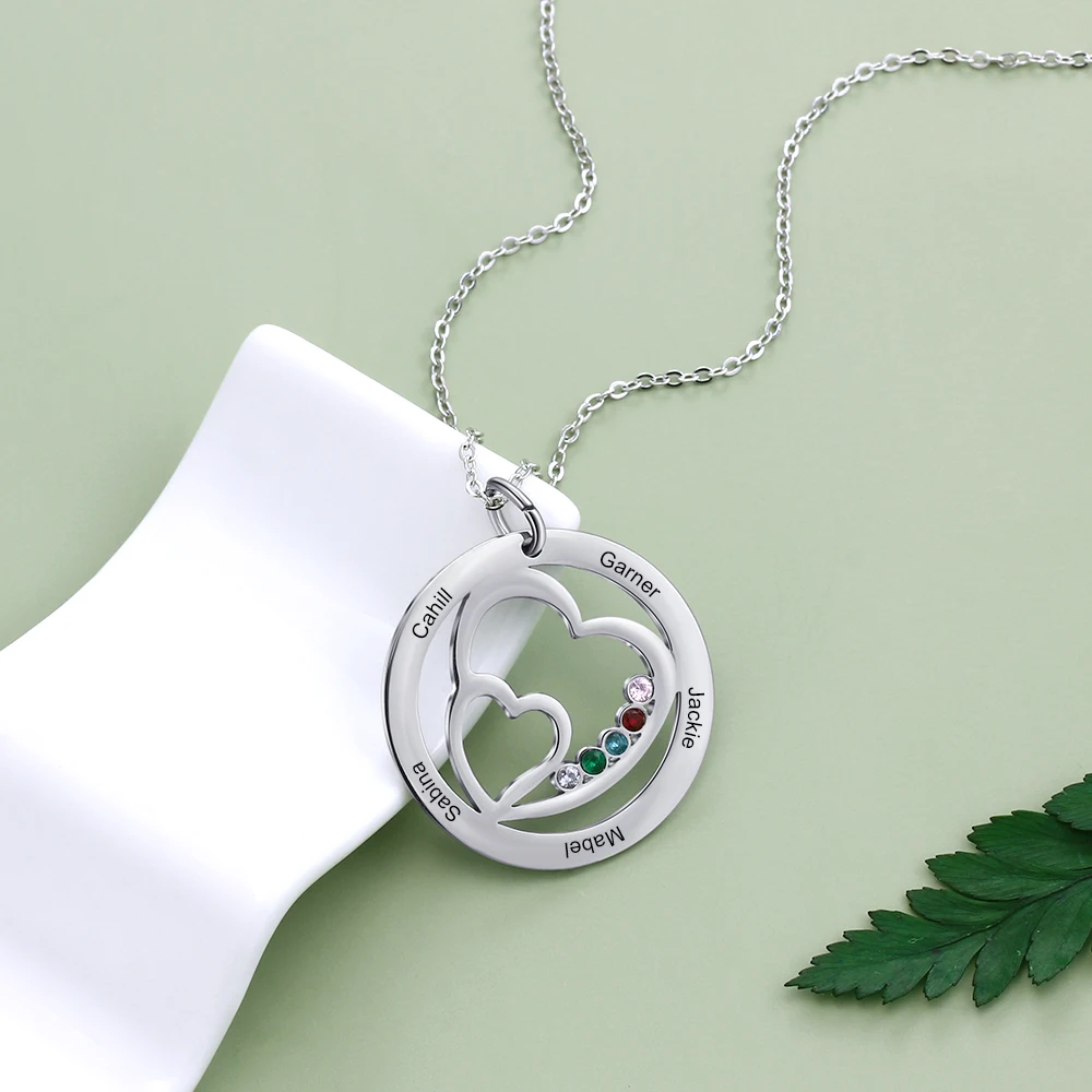 Personalized Mothers Name Necklace with 5 CZ Birthstones Relationship Heart Pendant for Women Jewelry Accessories | Украшения и