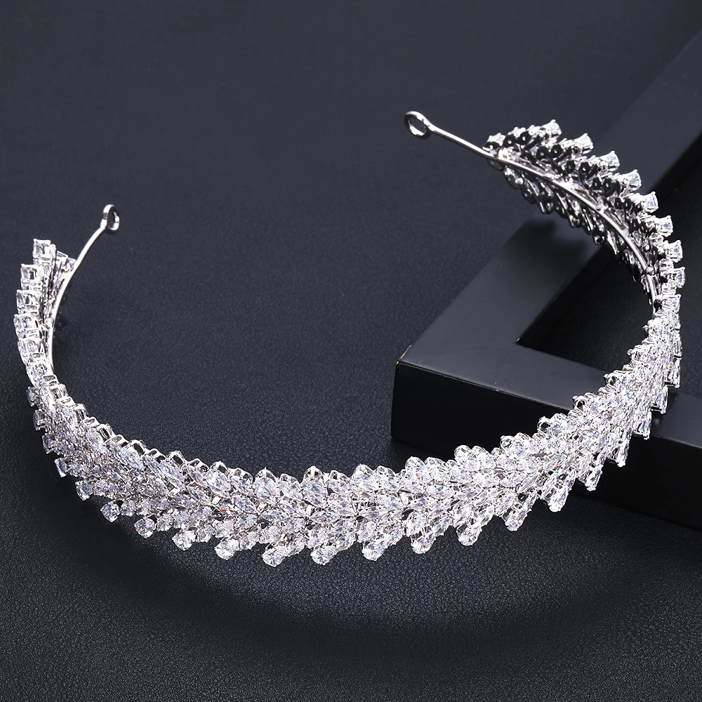 

Accking luxury Crown Wedding Bridal flower Cubic Zirconia white plated zircon tiara headband For women girl party