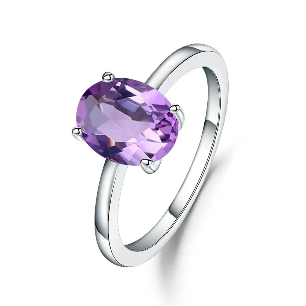 Драгоценный камень балетные ювелирные изделия 2.79Ct Овальный натуральный аметист камень для рождения, солитер кольцо 925 пробы Серебряное кольцо для женщин