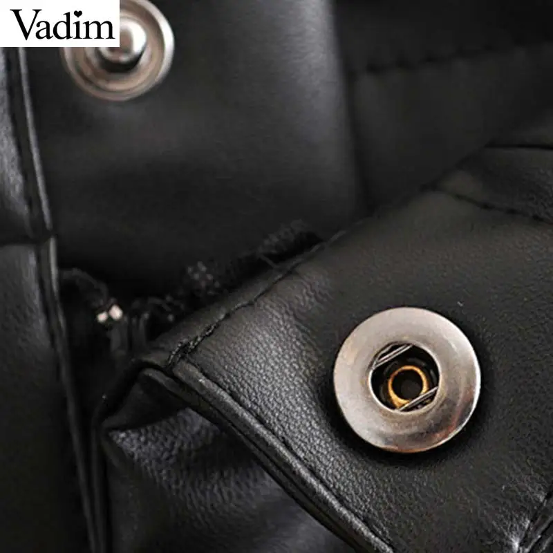 Vadim women chic PU leather black pants pockets zipper fly European style female casual trousers pantalones mujer KB185