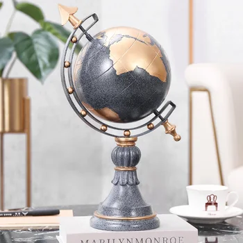 

European Vintage Resin Globe Ornaments Living Room Office Bedroom Desktop Crafts Rotating Globe Home Decoration Birthday Present