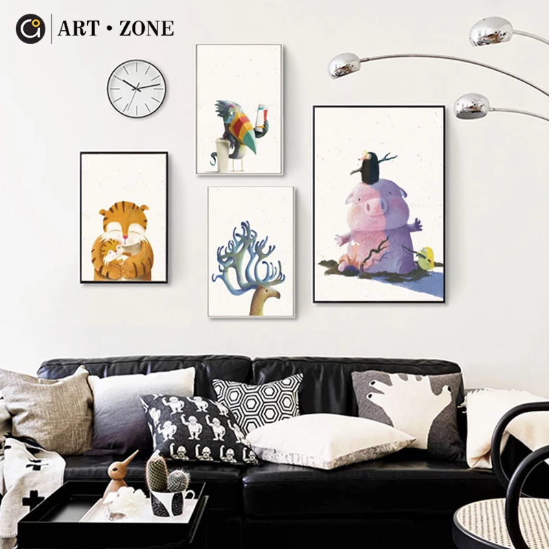 ART ZONE Cartoon Bird Big Painting Modern Minimalist Art Wall Picture Cute Animal Art Poster Nursery Kids Room Decor Poster