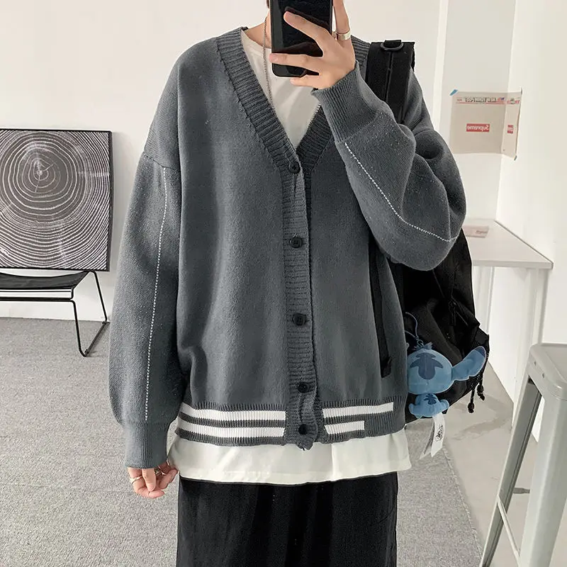 

Winter Cardigan Men's Warm Fashion Solid Color V-neck Knitted Sweater Coat Men Loose Korean Sweaters Jacket Mens Clothes M-2XL