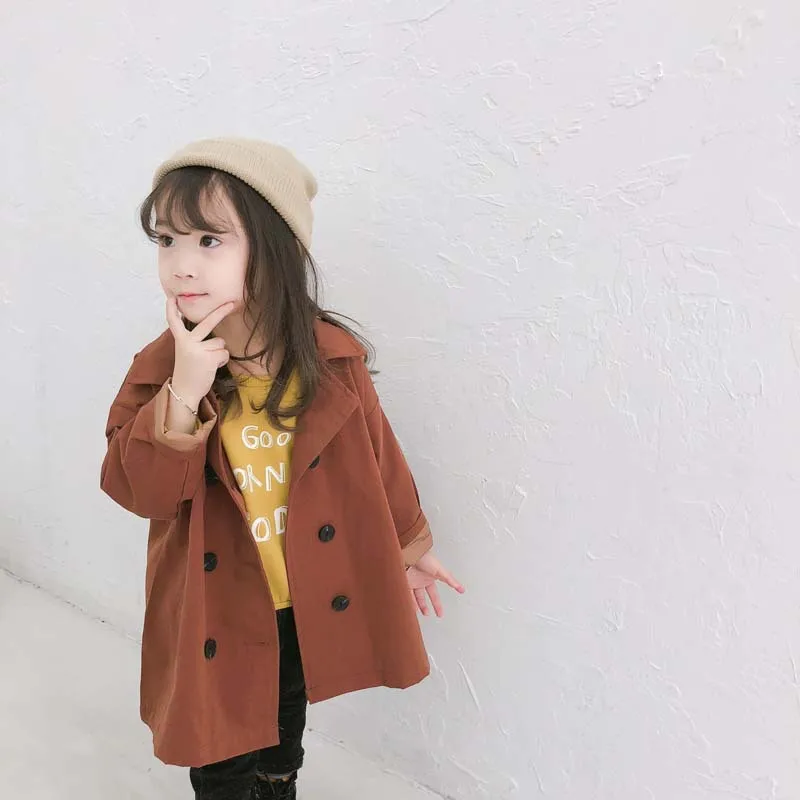 Autumn New Style GIRL'S Coat Children Fashion Mid-length Double Breasted Trench Coat Childrenswear a Generation of Fat
